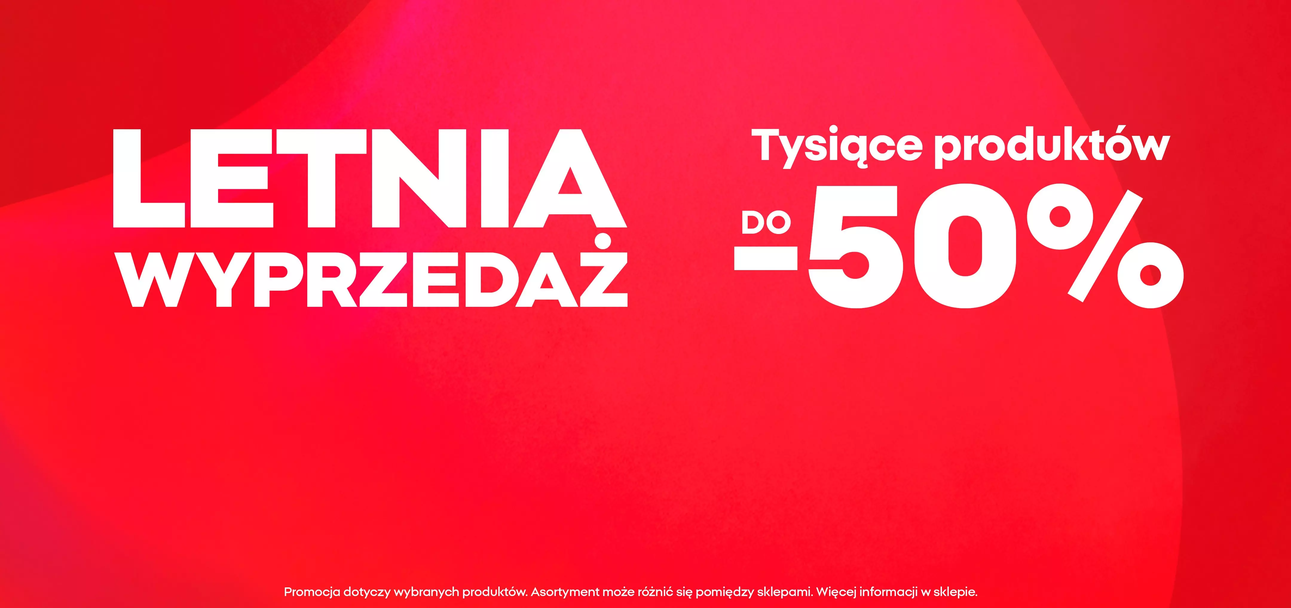 Pepco letnia wyprzedaż do -50% - baner promocyjny z białym tekstem na czerwonym tle.